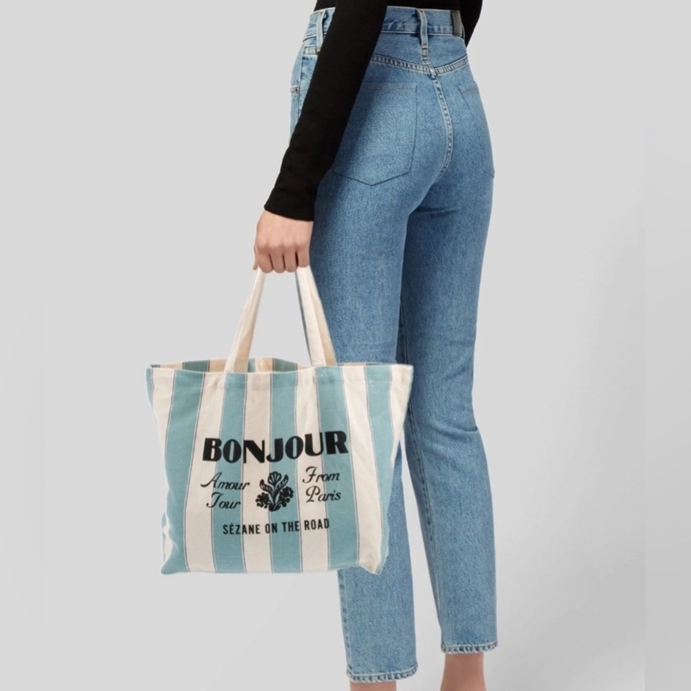 Sézane Canvas Graphic Print Dual Shoulder Straps Unlined Open Top Shoulder Bag